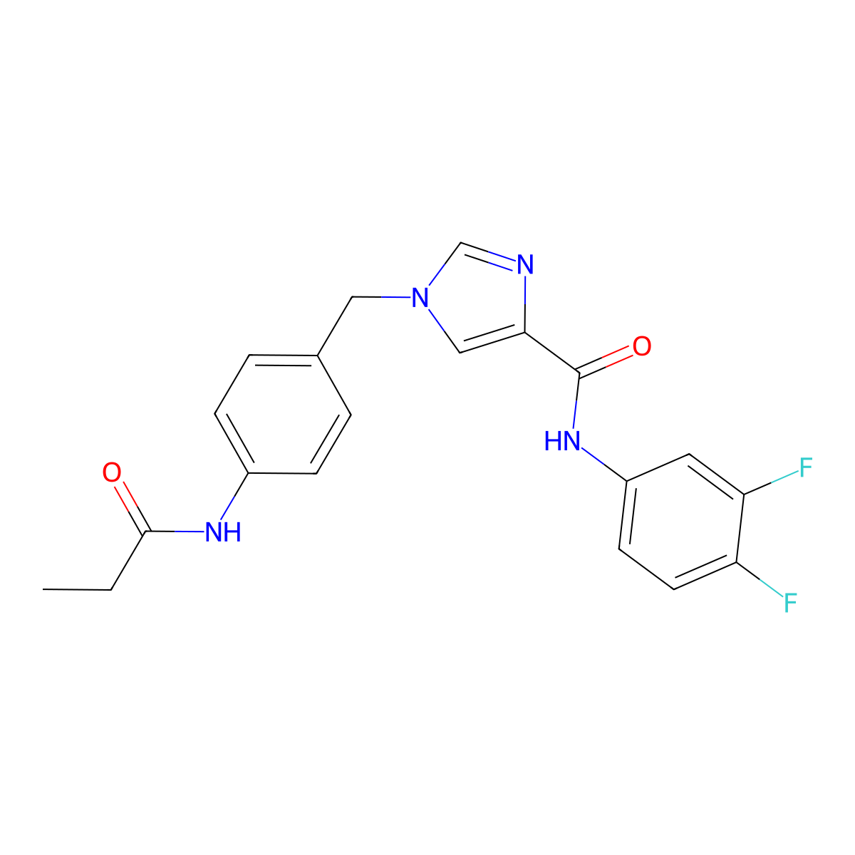 N-(3,4-difluorophenyl)-1-(4-propionamidobenzyl)-1H-imidazole-4-carboxamide molecular structure, CAS 1251597-43-9