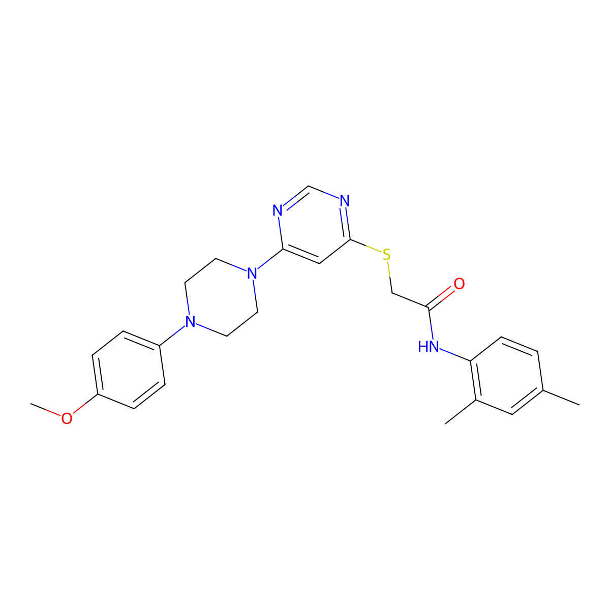 N-(2,4-dimethylphenyl)-2-({6-[4-(4-methoxyphenyl)piperazin-1-yl]pyrimidin-4-yl}sulfanyl)acetamide molecular structure, CAS 1251597-49-5