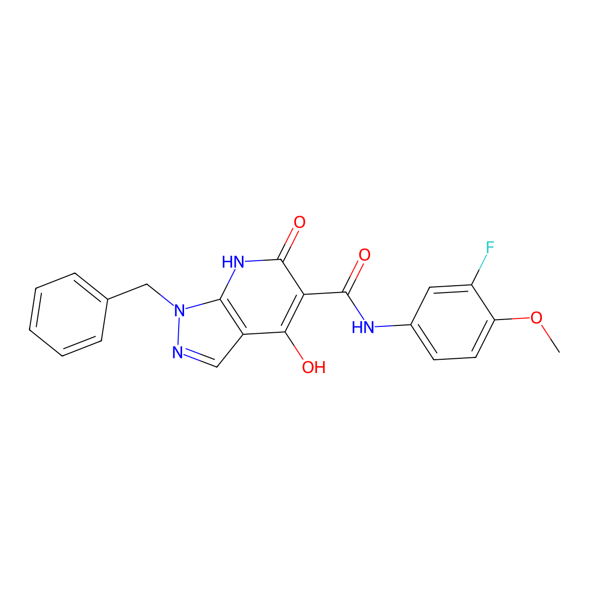 1-benzyl-N-(3-fluoro-4-methoxyphenyl)-4-hydroxy-6-oxo-1H,6H,7H-pyrazolo[3,4-b]pyridine-5-carboxamide molecular structure, CAS 1251597-51-9