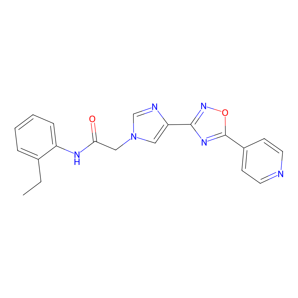 N-(2-ethylphenyl)-2-{4-[5-(pyridin-4-yl)-1,2,4-oxadiazol-3-yl]-1H-imidazol-1-yl}acetamide molecular structure, CAS 1251597-60-0