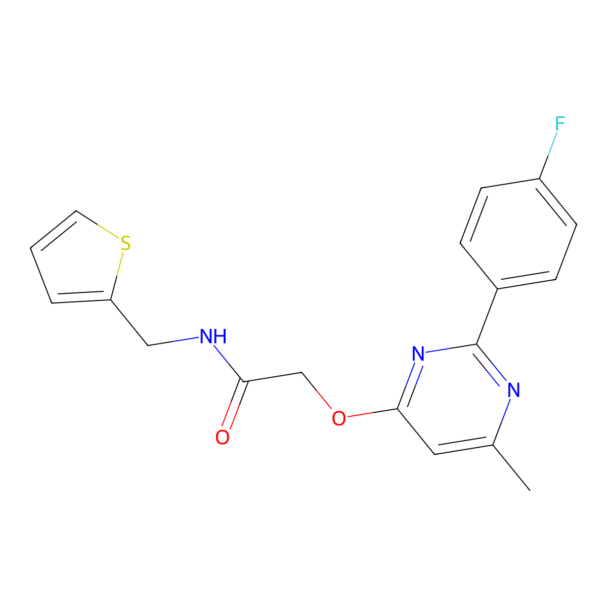2-{[2-(4-fluorophenyl)-6-methylpyrimidin-4-yl]oxy}-N-[(thiophen-2-yl)methyl]acetamide molecular structure, CAS 1251597-69-9