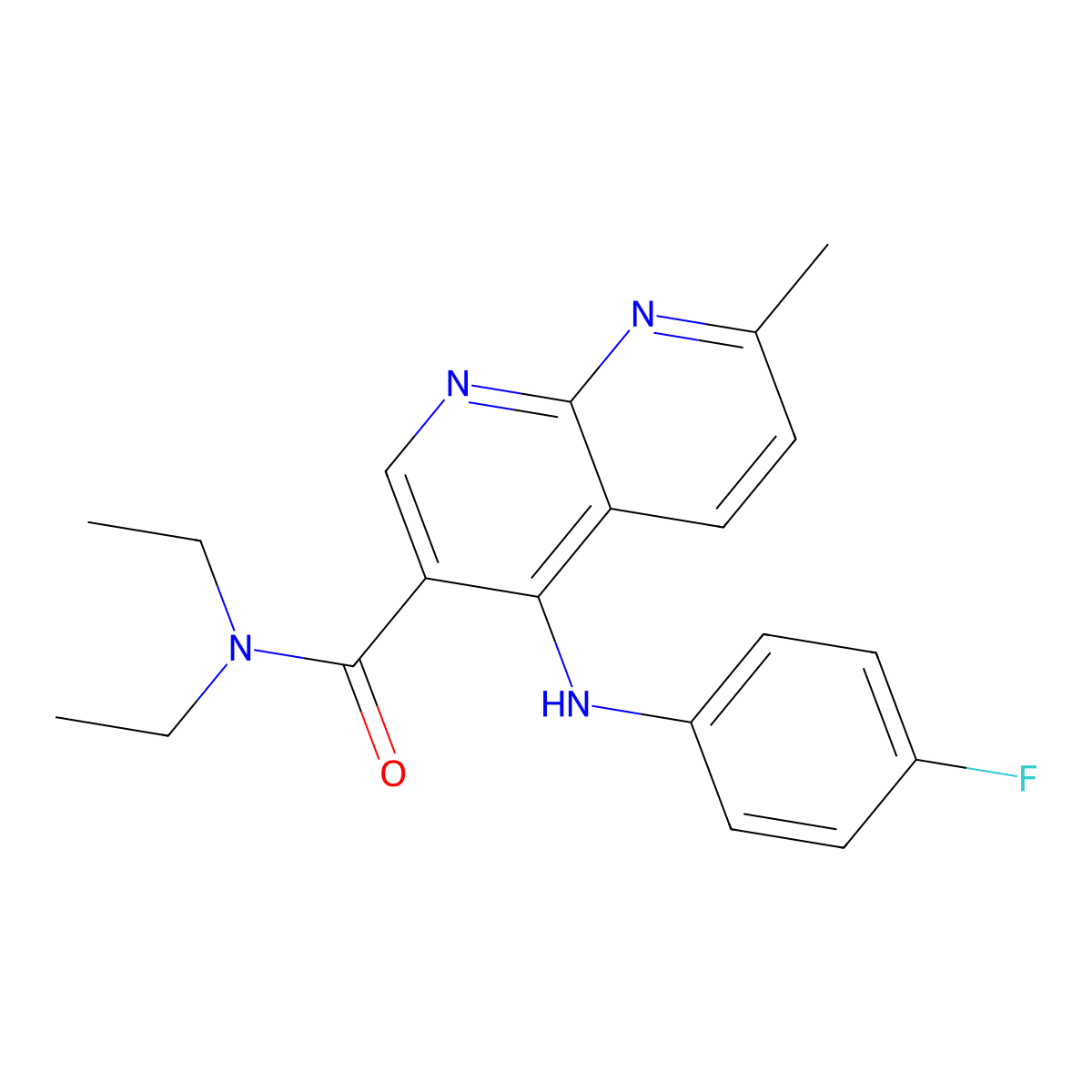 N,N-diethyl-4-[(4-fluorophenyl)amino]-7-methyl-1,8-naphthyridine-3-carboxamide molecular structure, CAS 1251597-73-5