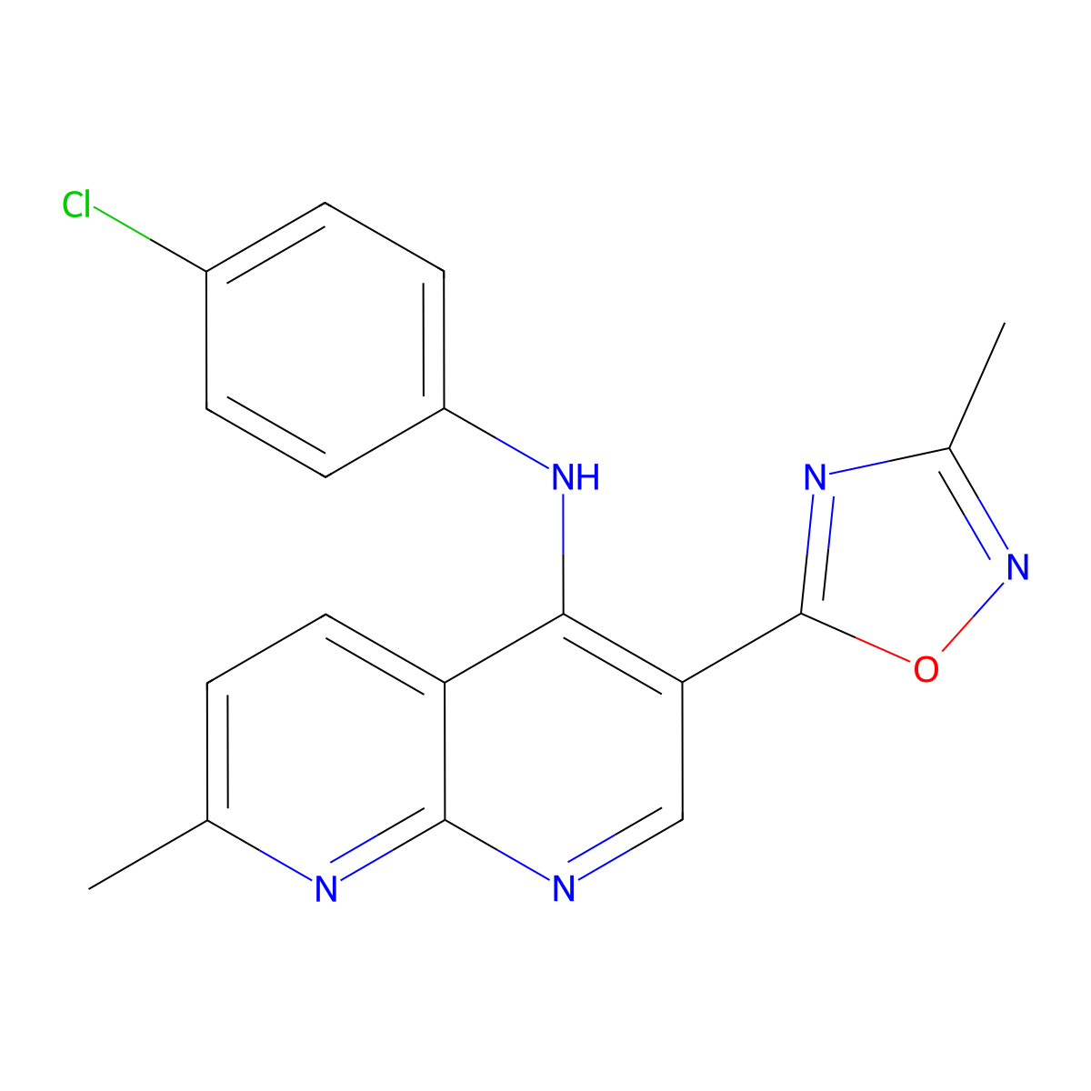 N-(4-chlorophenyl)-7-methyl-3-(3-methyl-1,2,4-oxadiazol-5-yl)-1,8-naphthyridin-4-amine molecular structure, CAS 1251597-74-6
