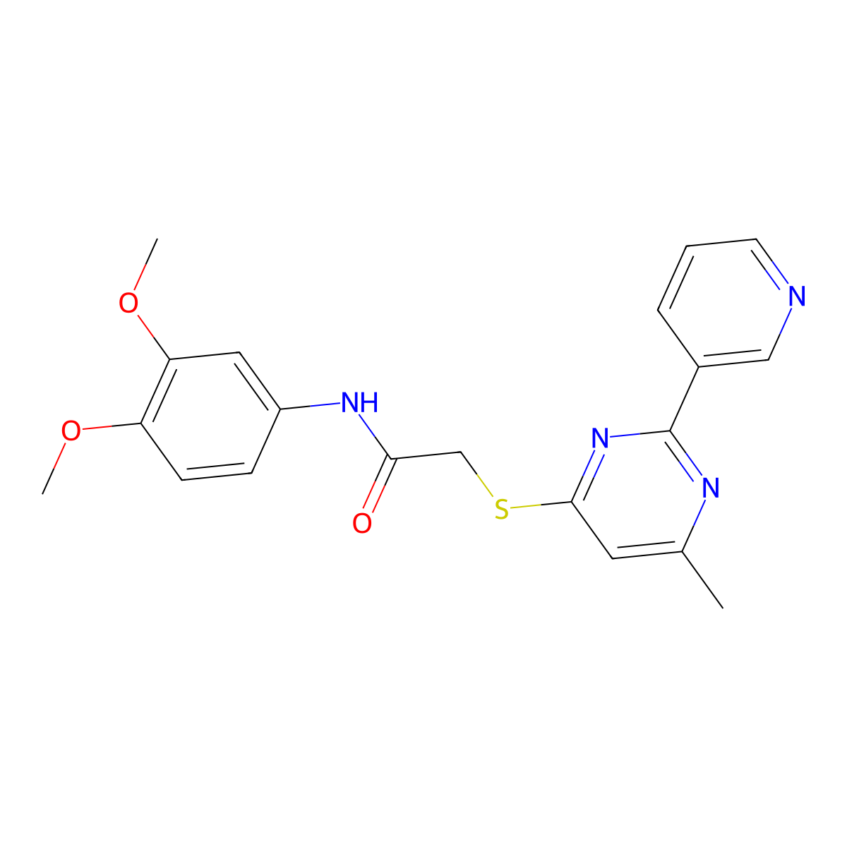 N-(3,4-dimethoxyphenyl)-2-((6-methyl-2-(pyridin-3-yl)pyrimidin-4-yl)thio)acetamide molecular structure, CAS 1251597-75-7