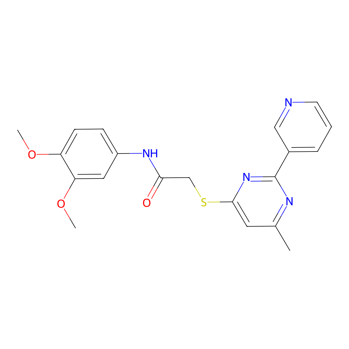 N-(3,4-dimethoxyphenyl)-2-((6-methyl-2-(pyridin-3-yl)pyrimidin-4-yl)thio)acetamide molecular structure, CAS 1251597-75-7