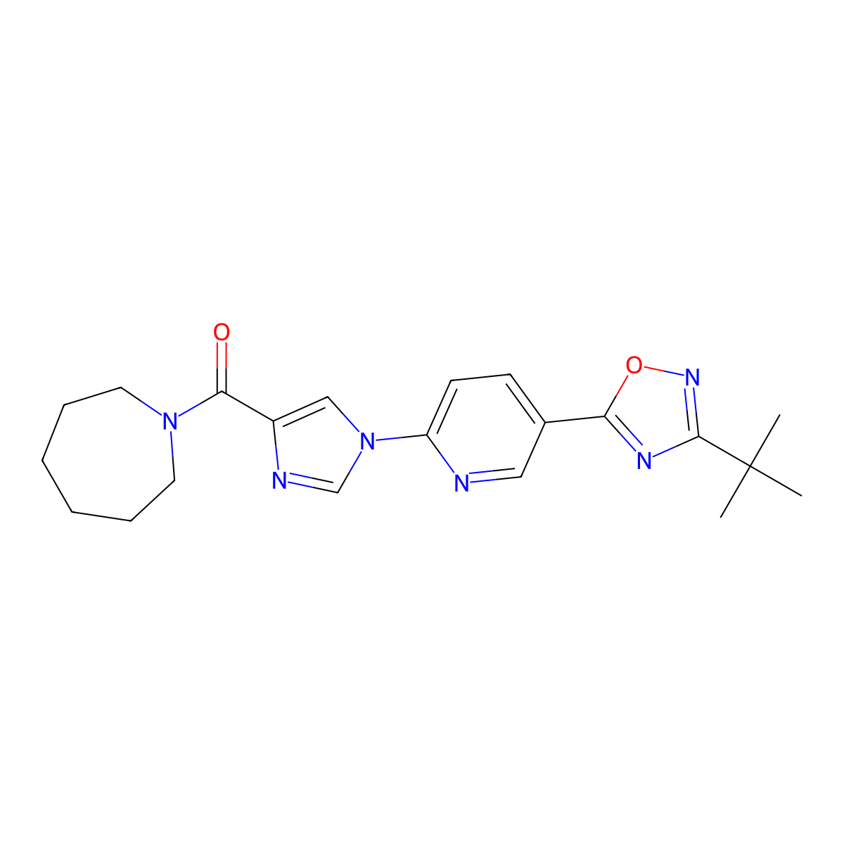 1-{1-[5-(3-tert-butyl-1,2,4-oxadiazol-5-yl)pyridin-2-yl]-1H-imidazole-4-carbonyl}azepane molecular structure, CAS 1251597-85-9