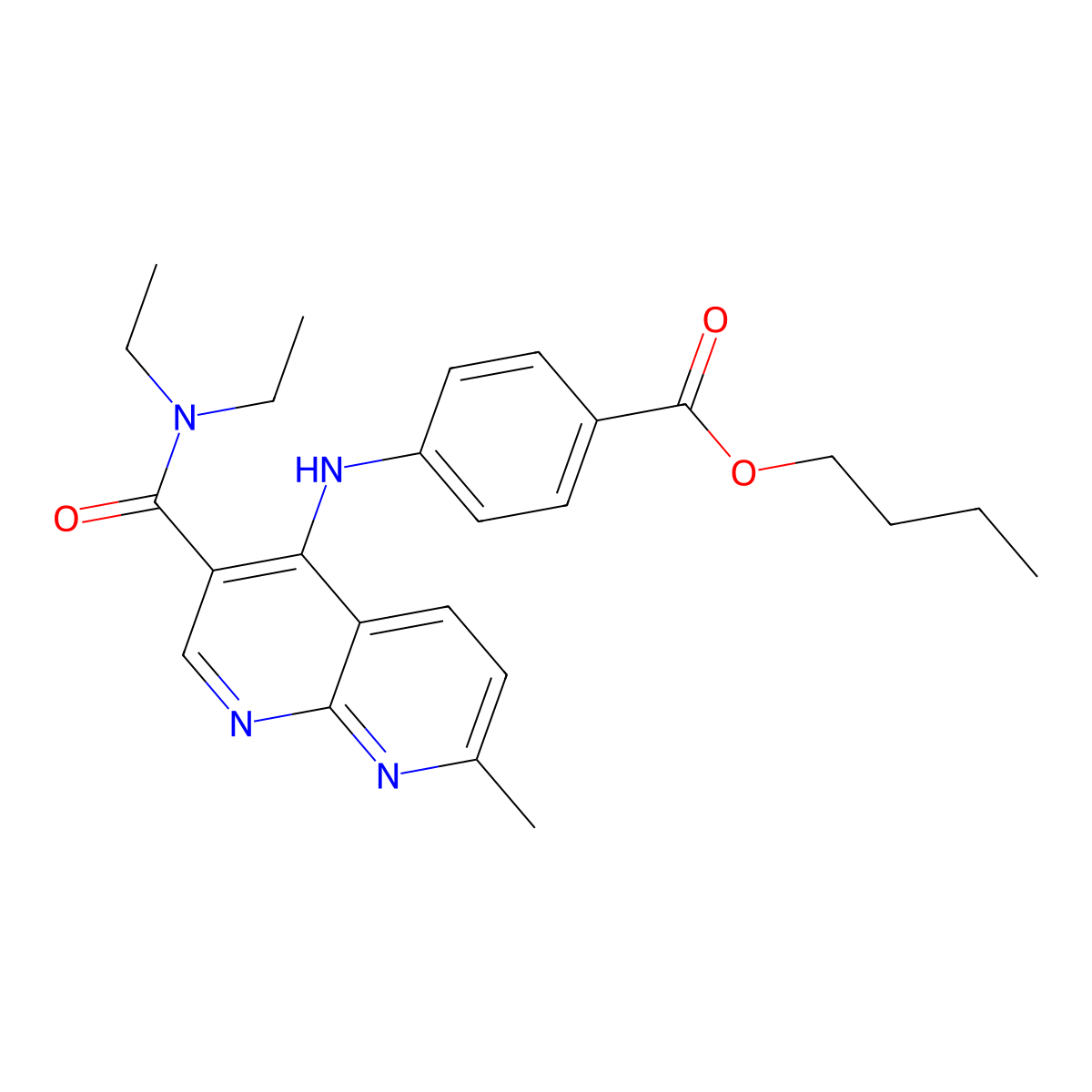 Butyl 4-{[3-(diethylcarbamoyl)-7-methyl-1,8-naphthyridin-4-yl]amino}benzoate molecular structure, CAS 1251597-93-9