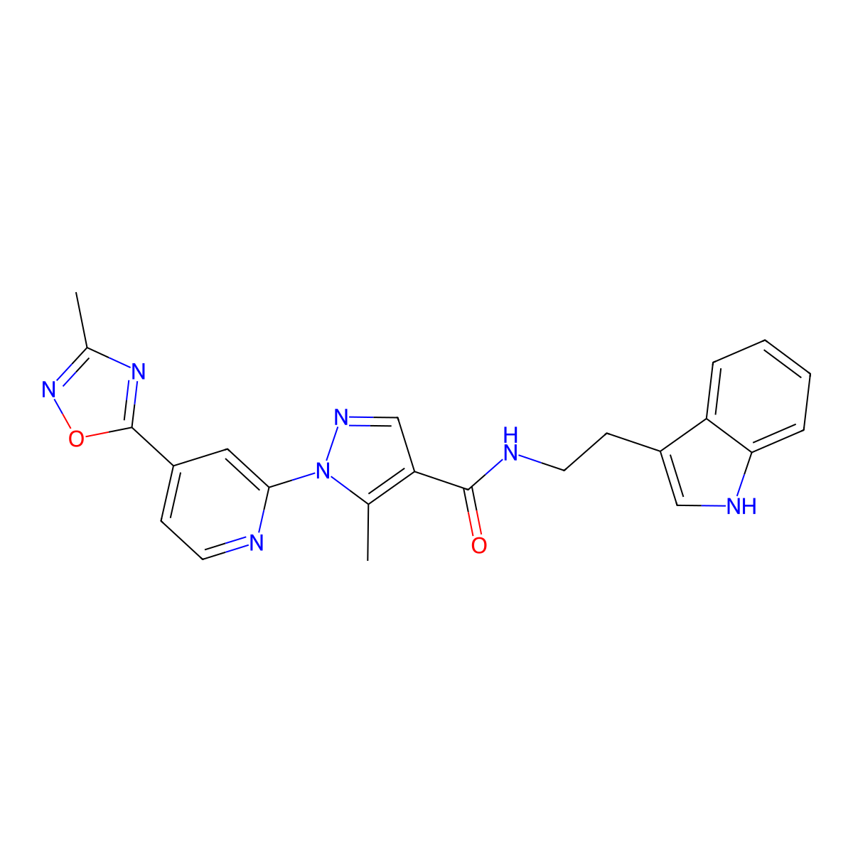 N-[2-(1H-indol-3-yl)ethyl]-5-methyl-1-[4-(3-methyl-1,2,4-oxadiazol-5-yl)pyridin-2-yl]-1H-pyrazole-4-carboxamide molecular structure, CAS 1251597-96-2