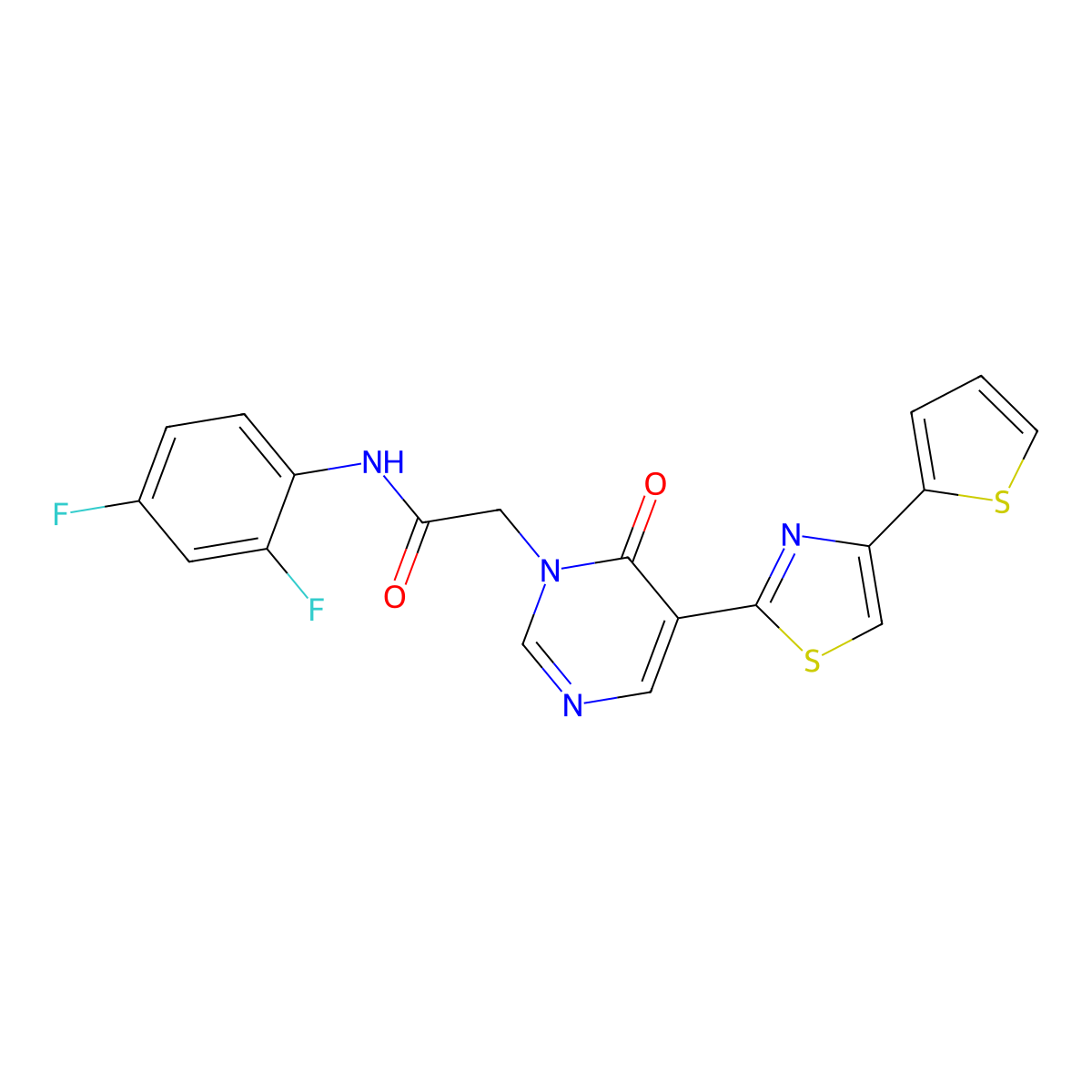 N~1~-(2,4-difluorophenyl)-2-[6-oxo-5-[4-(2-thienyl)-1,3-thiazol-2-yl]-1(6H)-pyrimidinyl]acetamide molecular structure, CAS 1251597-99-5