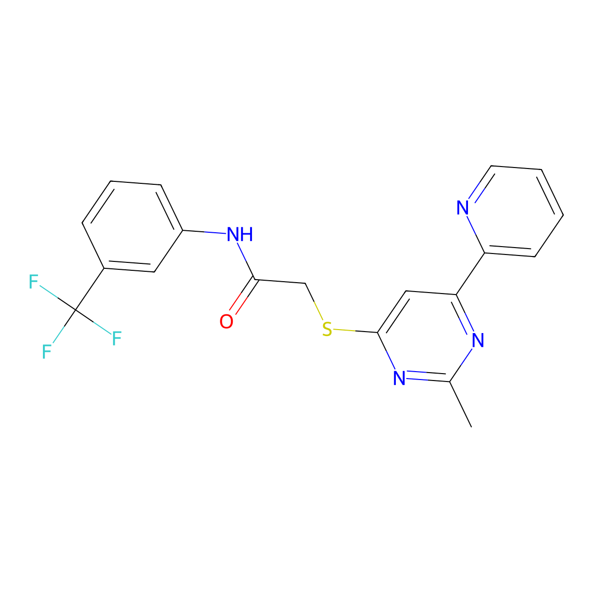 2-((2-methyl-6-(pyridin-2-yl)pyrimidin-4-yl)thio)-N-(3-(trifluoromethyl)phenyl)acetamide molecular structure, CAS 1251598-10-3