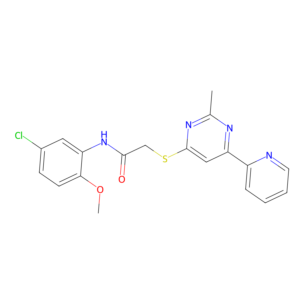 N-(5-chloro-2-methoxyphenyl)-2-((2-methyl-6-(pyridin-2-yl)pyrimidin-4-yl)thio)acetamide molecular structure, CAS 1251598-14-7