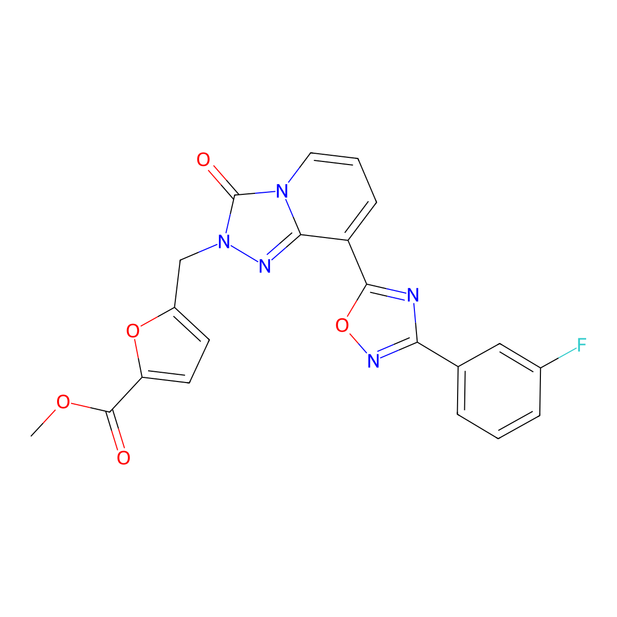 methyl 5-({8-[3-(3-fluorophenyl)-1,2,4-oxadiazol-5-yl]-3-oxo-2H,3H-[1,2,4]triazolo[4,3-a]pyridin-2-yl}methyl)furan-2-carboxylate molecular structure, CAS 1251598-19-2