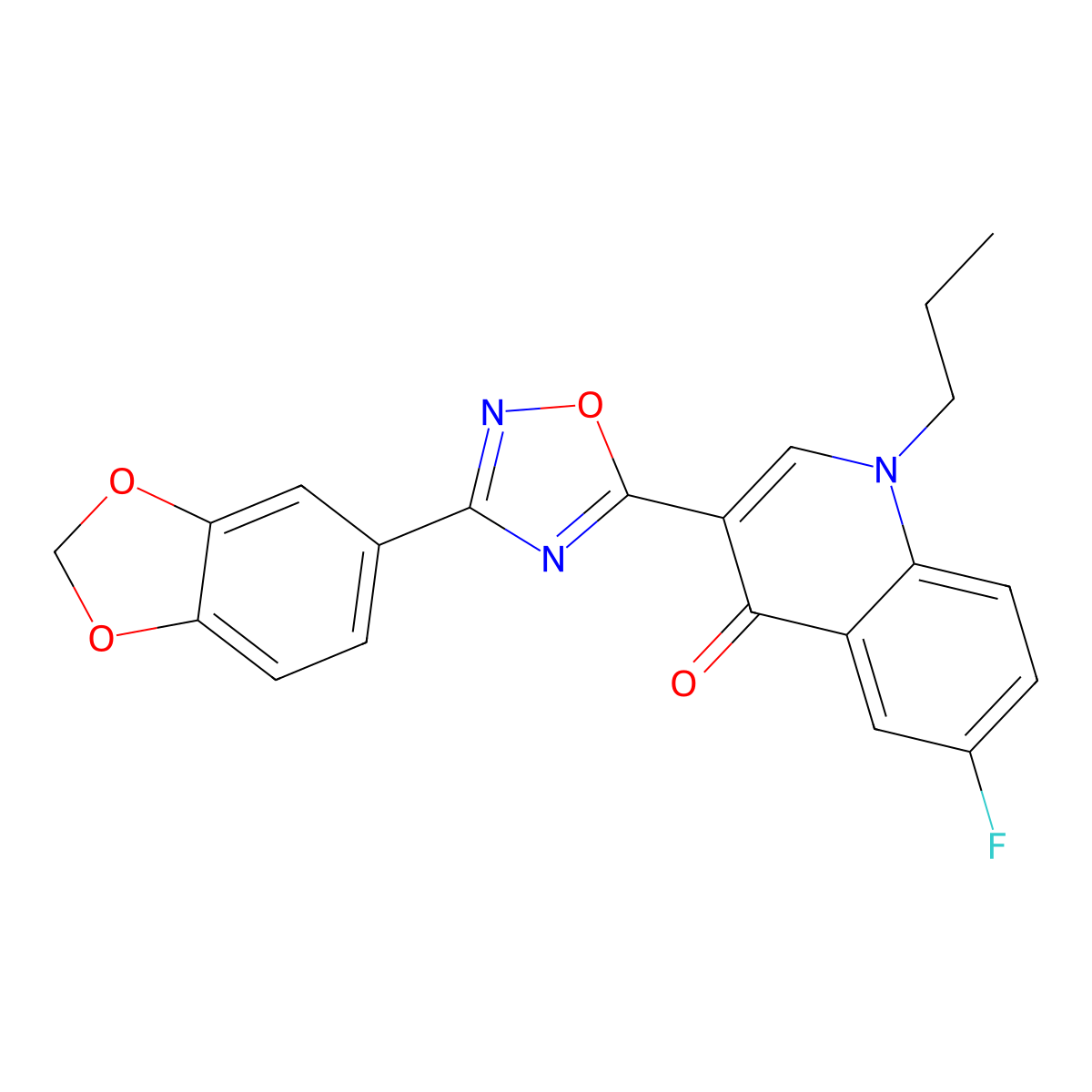 3-[3-(2H-1,3-benzodioxol-5-yl)-1,2,4-oxadiazol-5-yl]-6-fluoro-1-propyl-1,4-dihydroquinolin-4-one molecular structure, CAS 1251598-23-8