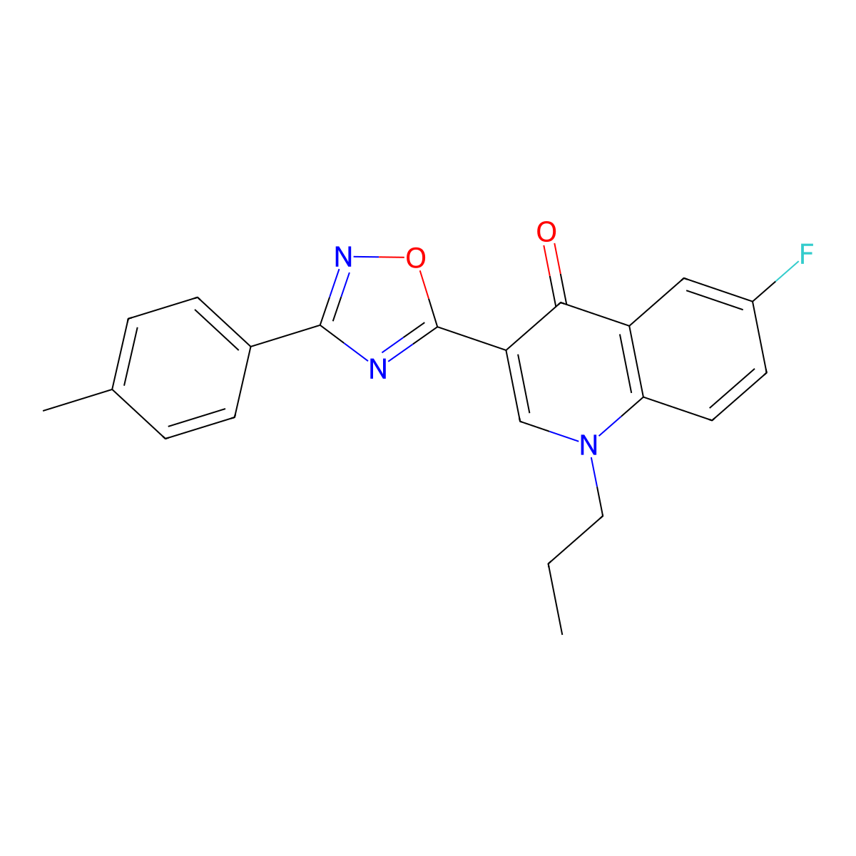 6-fluoro-1-propyl-3-(3-(p-tolyl)-1,2,4-oxadiazol-5-yl)quinolin-4(1H)-one molecular structure, CAS 1251598-29-4