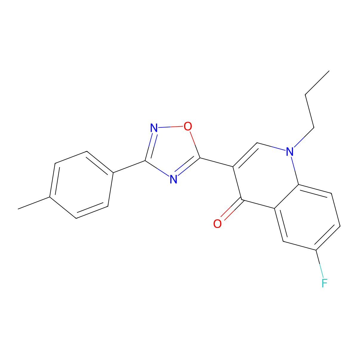 6-fluoro-1-propyl-3-(3-(p-tolyl)-1,2,4-oxadiazol-5-yl)quinolin-4(1H)-one molecular structure, CAS 1251598-29-4