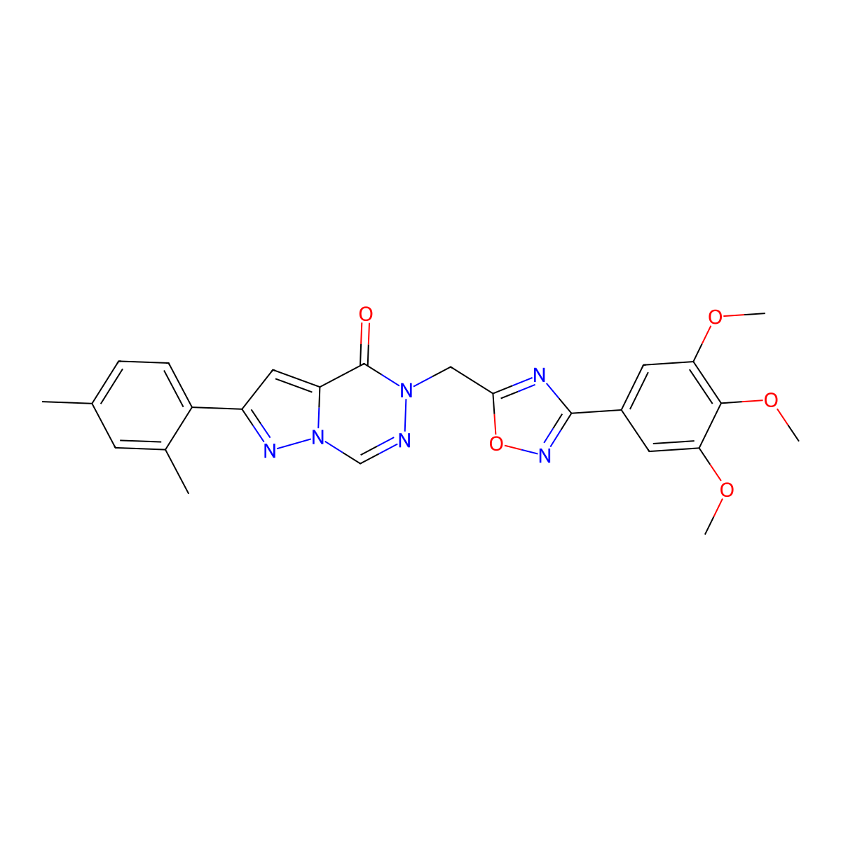 2-(2,4-dimethylphenyl)-5-{[3-(3,4,5-trimethoxyphenyl)-1,2,4-oxadiazol-5-yl]methyl}-4H,5H-pyrazolo[1,5-d][1,2,4]triazin-4-one molecular structure, CAS 1251598-52-3