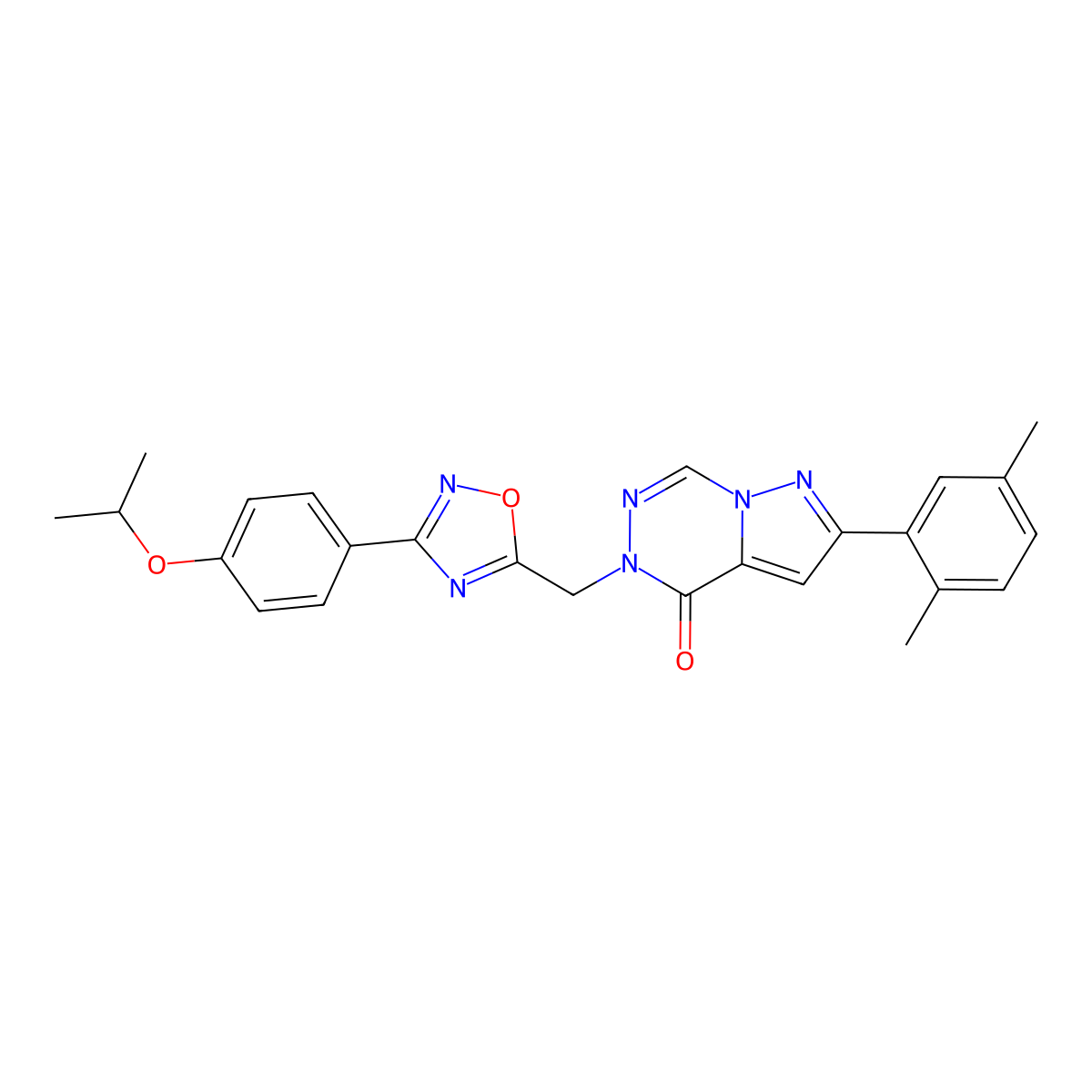 2-(2,5-dimethylphenyl)-5-({3-[4-(propan-2-yloxy)phenyl]-1,2,4-oxadiazol-5-yl}methyl)-4H,5H-pyrazolo[1,5-d][1,2,4]triazin-4-one molecular structure, CAS 1251598-58-9