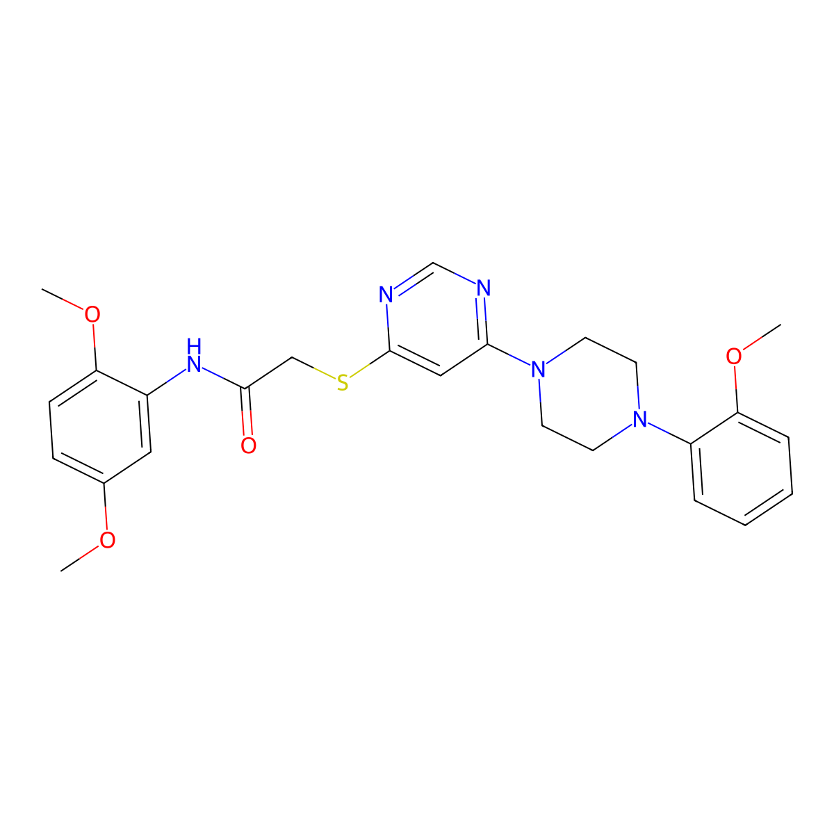 N-(2,5-dimethoxyphenyl)-2-({6-[4-(2-methoxyphenyl)piperazin-1-yl]pyrimidin-4-yl}sulfanyl)acetamide molecular structure, CAS 1251598-60-3