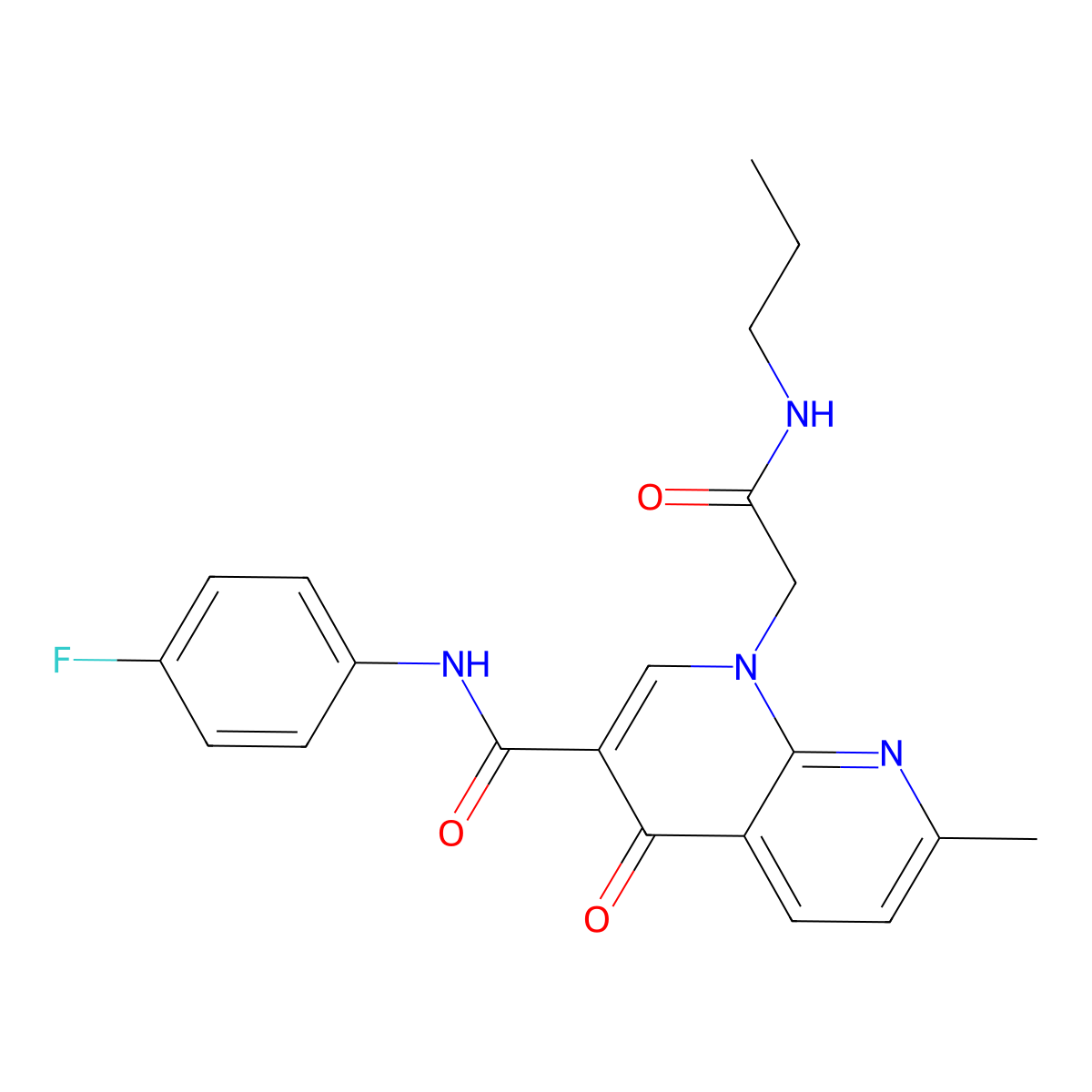 N-(4-fluorophenyl)-7-methyl-4-oxo-1-(2-oxo-2-(propylamino)ethyl)-1,4-dihydro-1,8-naphthyridine-3-carboxamide molecular structure, CAS 1251598-71-6