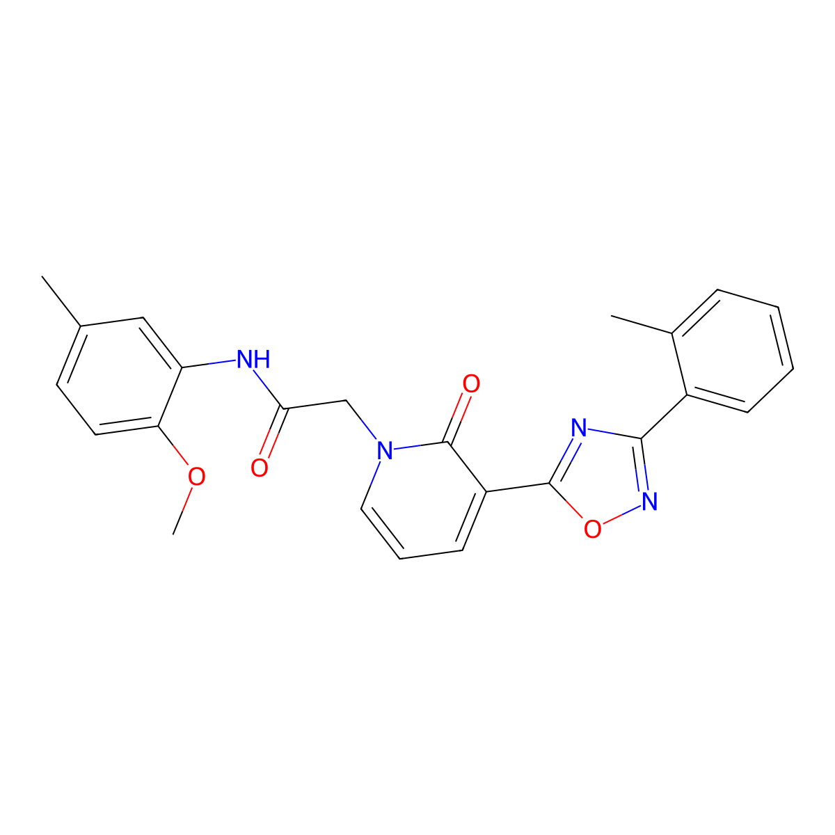 N-(2-methoxy-5-methylphenyl)-2-(2-oxo-3-(3-(o-tolyl)-1,2,4-oxadiazol-5-yl)pyridin-1(2H)-yl)acetamide molecular structure, CAS 1251598-75-0