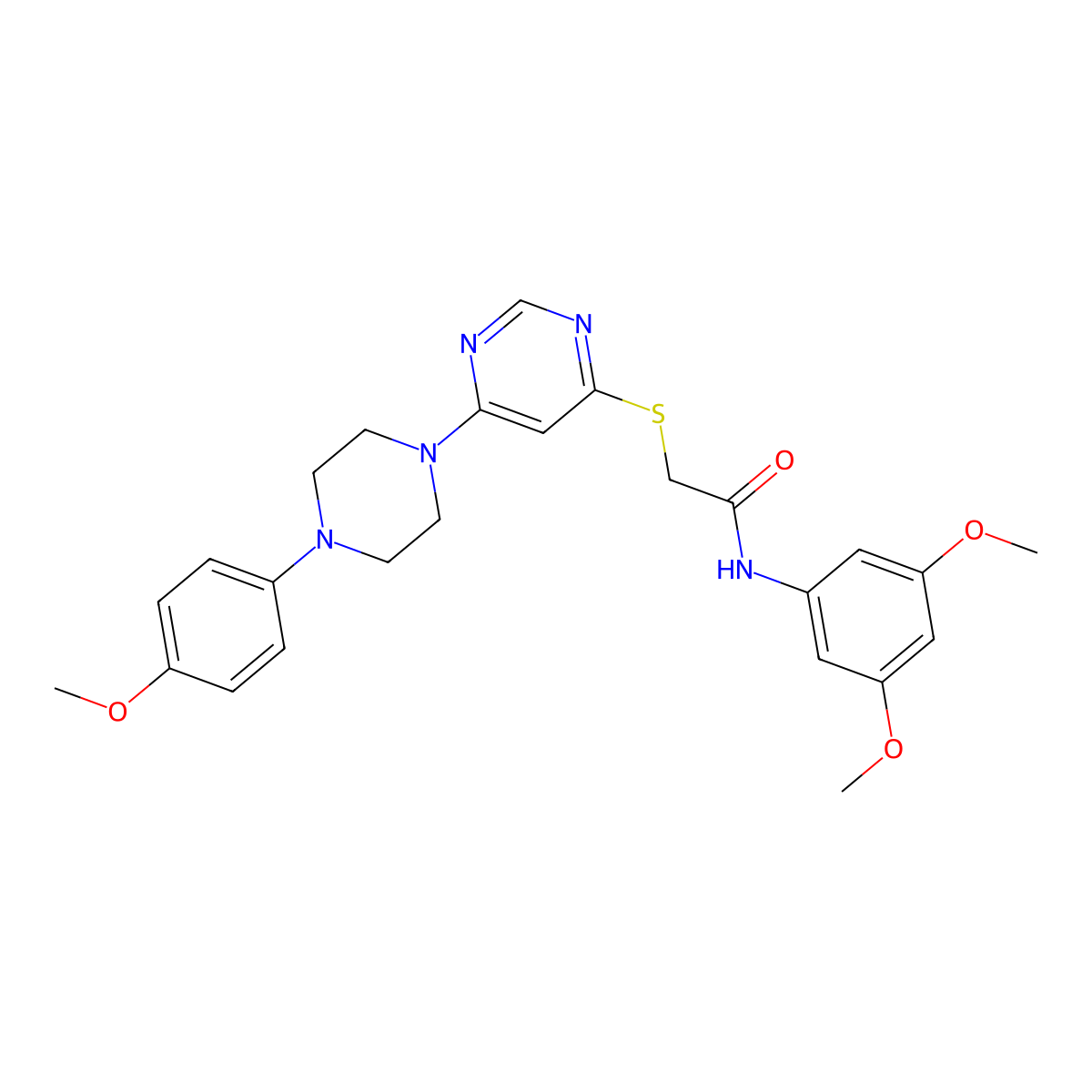 N-(3,5-dimethoxyphenyl)-2-({6-[4-(4-methoxyphenyl)piperazin-1-yl]pyrimidin-4-yl}sulfanyl)acetamide molecular structure, CAS 1251598-82-9