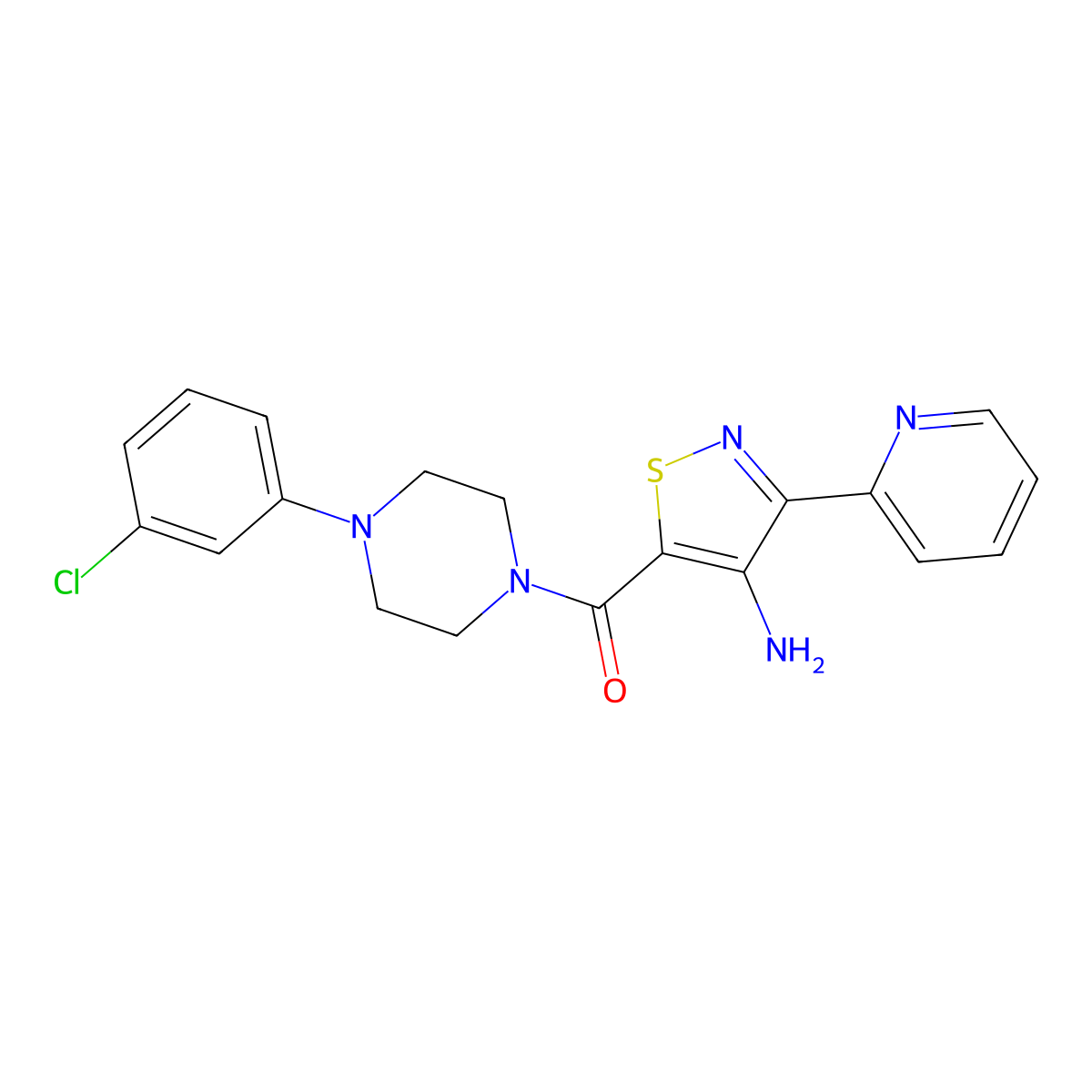 5-{[4-(3-Chlorophenyl)piperazin-1-yl]carbonyl}-3-pyridin-2-ylisothiazol-4-amine molecular structure, CAS 1251598-89-6