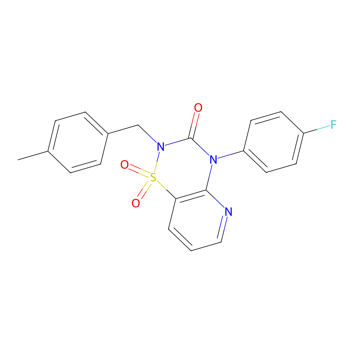 4-(4-fluorophenyl)-2-(4-methylbenzyl)-2H-pyrido[2,3-e][1,2,4]thiadiazin-3(4H)-one 1,1-dioxide molecular structure, CAS 1251598-97-6