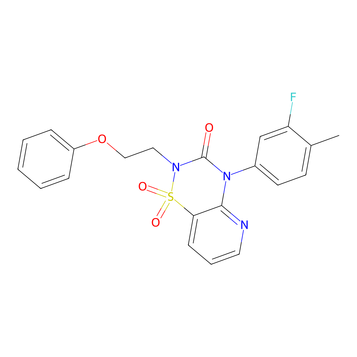 4-(3-fluoro-4-methylphenyl)-2-(2-phenoxyethyl)-2H-pyrido[2,3-e][1,2,4]thiadiazin-3(4H)-one 1,1-dioxide molecular structure, CAS 1251599-00-4