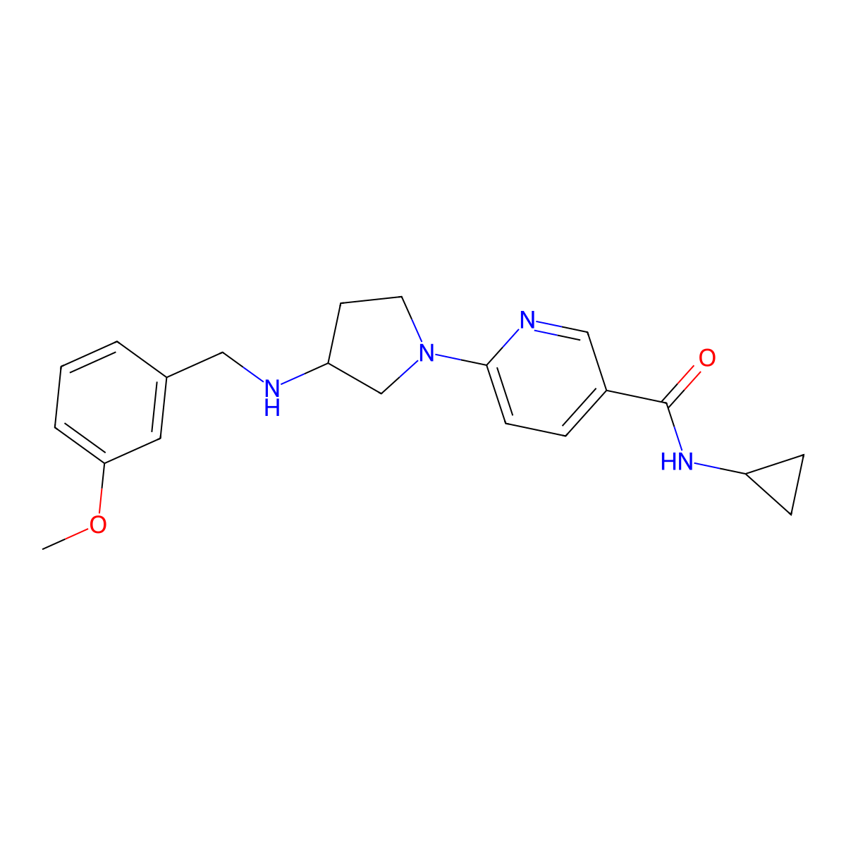 N-cyclopropyl-6-(3-{[(3-methoxyphenyl)methyl]amino}pyrrolidin-1-yl)pyridine-3-carboxamide molecular structure, CAS 1251599-06-0