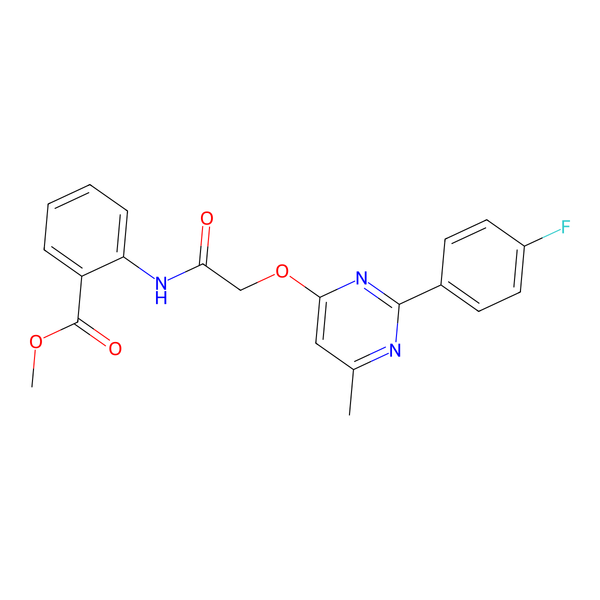 Methyl 2-(2-{[2-(4-fluorophenyl)-6-methylpyrimidin-4-yl]oxy}acetamido)benzoate molecular structure, CAS 1251599-07-1