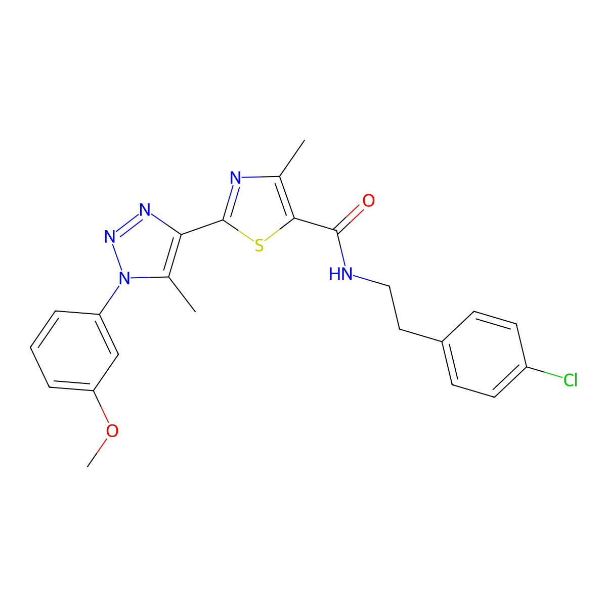 N-(4-chlorophenethyl)-2-(1-(3-methoxyphenyl)-5-methyl-1H-1,2,3-triazol-4-yl)-4-methylthiazole-5-carboxamide molecular structure, CAS 1251599-10-6