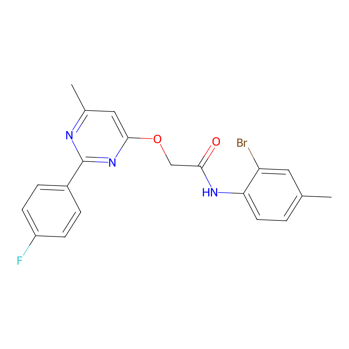 N-(2-bromo-4-methylphenyl)-2-{[2-(4-fluorophenyl)-6-methylpyrimidin-4-yl]oxy}acetamide molecular structure, CAS 1251599-15-1