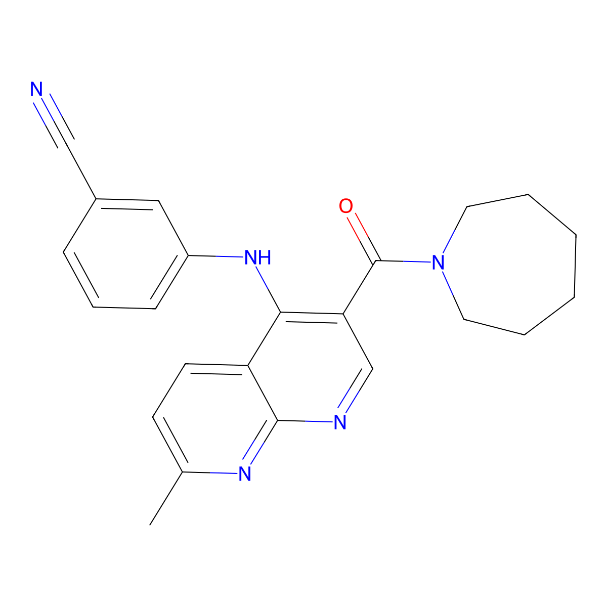 3-{[3-(Azepane-1-carbonyl)-7-methyl-1,8-naphthyridin-4-yl]amino}benzonitrile molecular structure, CAS 1251599-16-2