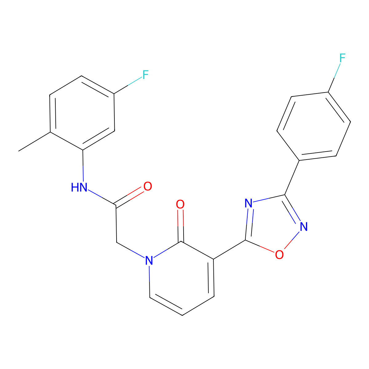 N-(5-fluoro-2-methylphenyl)-2-(3-(3-(4-fluorophenyl)-1,2,4-oxadiazol-5-yl)-2-oxopyridin-1(2H)-yl)acetamide molecular structure, CAS 1251599-23-1