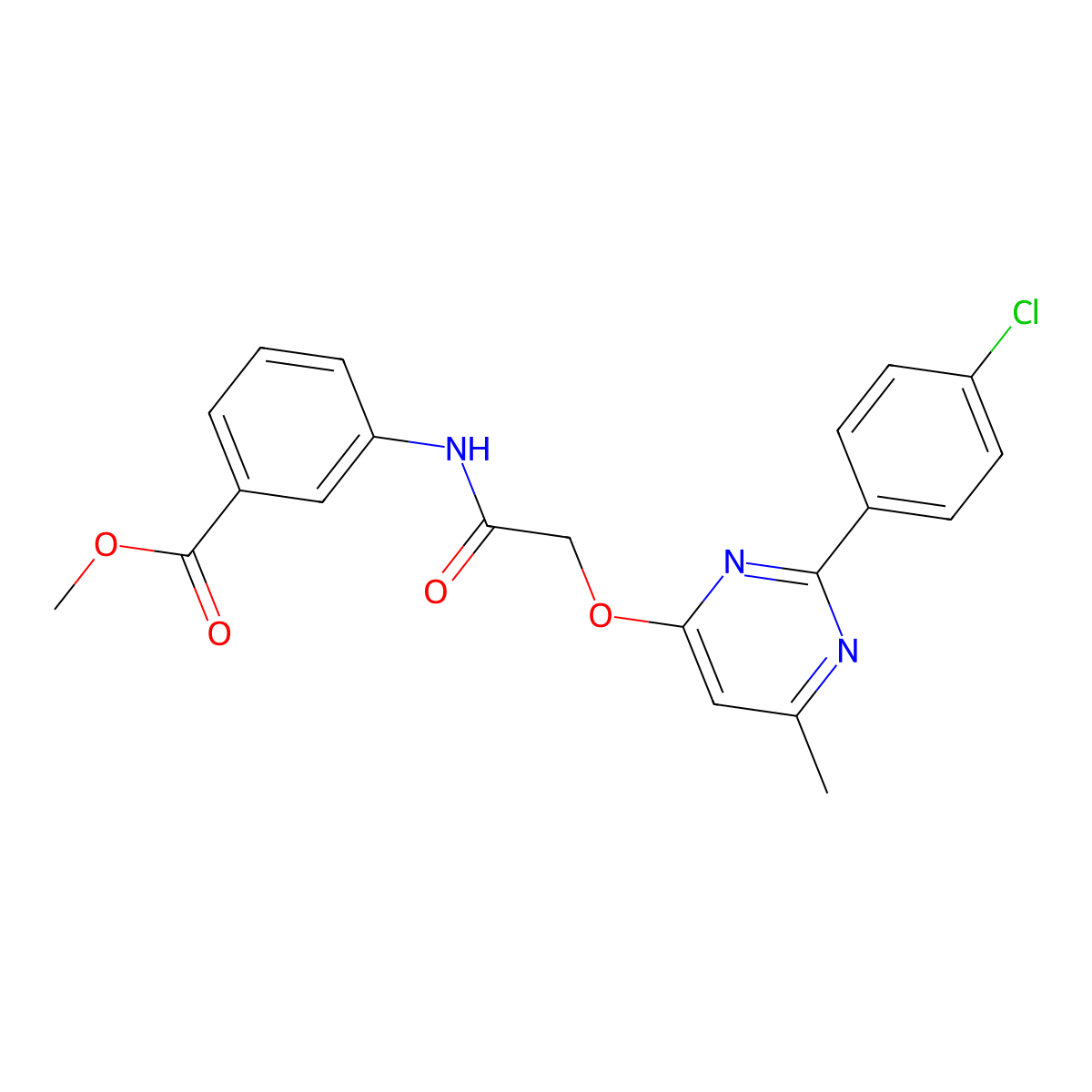 Methyl 3-(2-{[2-(4-chlorophenyl)-6-methylpyrimidin-4-yl]oxy}acetamido)benzoate molecular structure, CAS 1251599-24-2