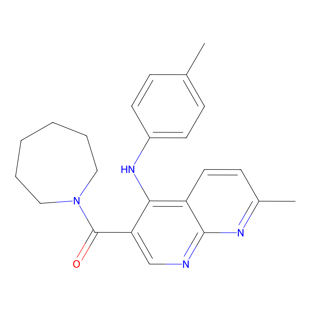 Azepan-1-yl(7-methyl-4-(p-tolylamino)-1,8-naphthyridin-3-yl)methanone molecular structure, CAS 1251599-28-6