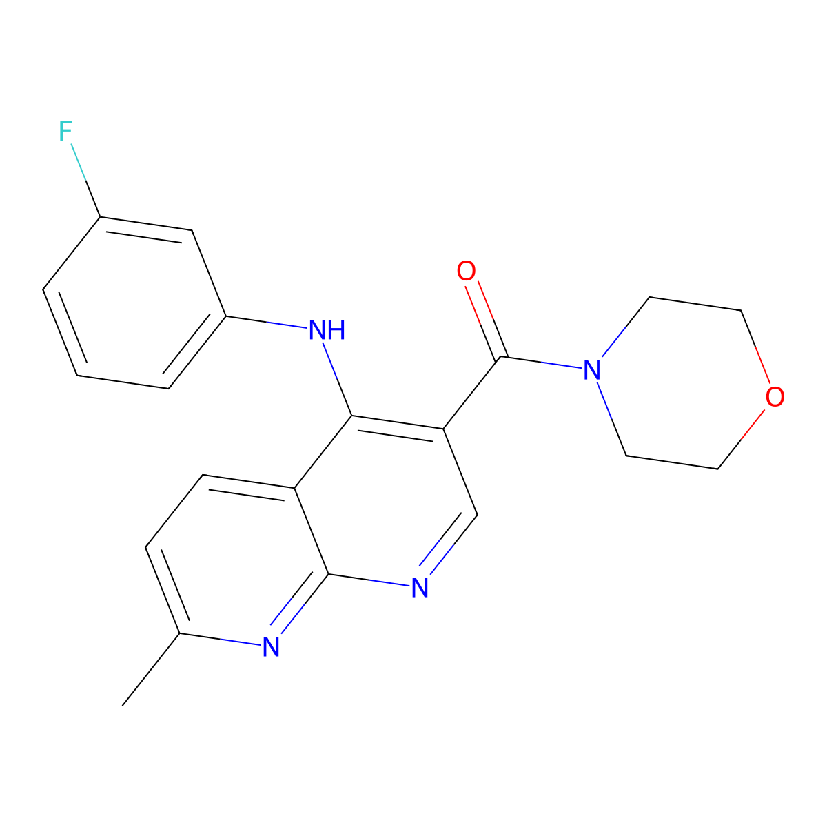 (4-((3-Fluorophenyl)amino)-7-methyl-1,8-naphthyridin-3-yl)(morpholino)methanone molecular structure, CAS 1251599-32-2