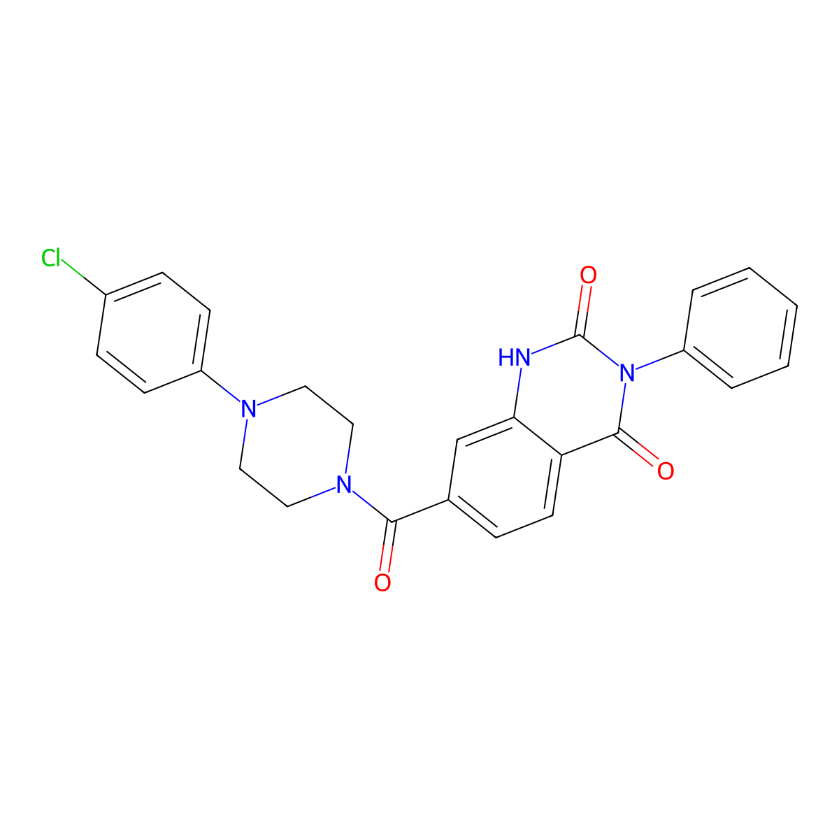 7-(4-(4-chlorophenyl)piperazine-1-carbonyl)-3-phenylquinazoline-2,4(1H,3H)-dione molecular structure, CAS 1251599-37-7
