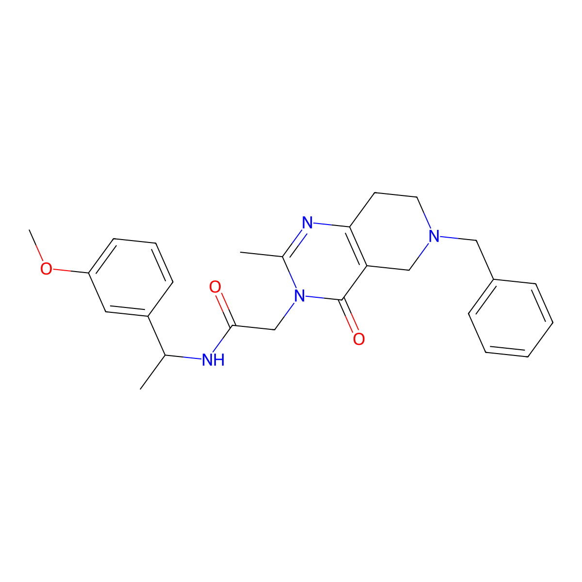 2-(6-benzyl-2-methyl-4-oxo-5,6,7,8-tetrahydropyrido[4,3-d]pyrimidin-3(4H)-yl)-N-(1-(3-methoxyphenyl)ethyl)acetamide molecular structure, CAS 1251599-42-4