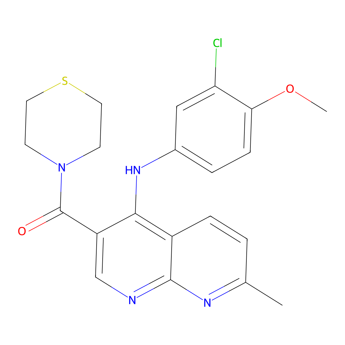 (4-((3-Chloro-4-methoxyphenyl)amino)-7-methyl-1,8-naphthyridin-3-yl)(thiomorpholino)methanone molecular structure, CAS 1251599-49-1