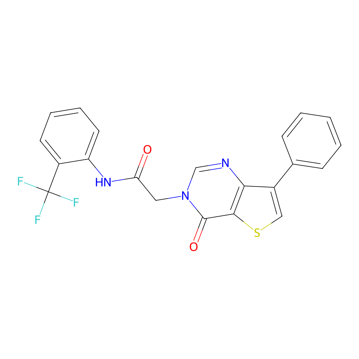 2-(4-oxo-7-phenylthieno[3,2-d]pyrimidin-3(4H)-yl)-N-[2-(trifluoromethyl)phenyl]acetamide molecular structure, CAS 1251599-53-7