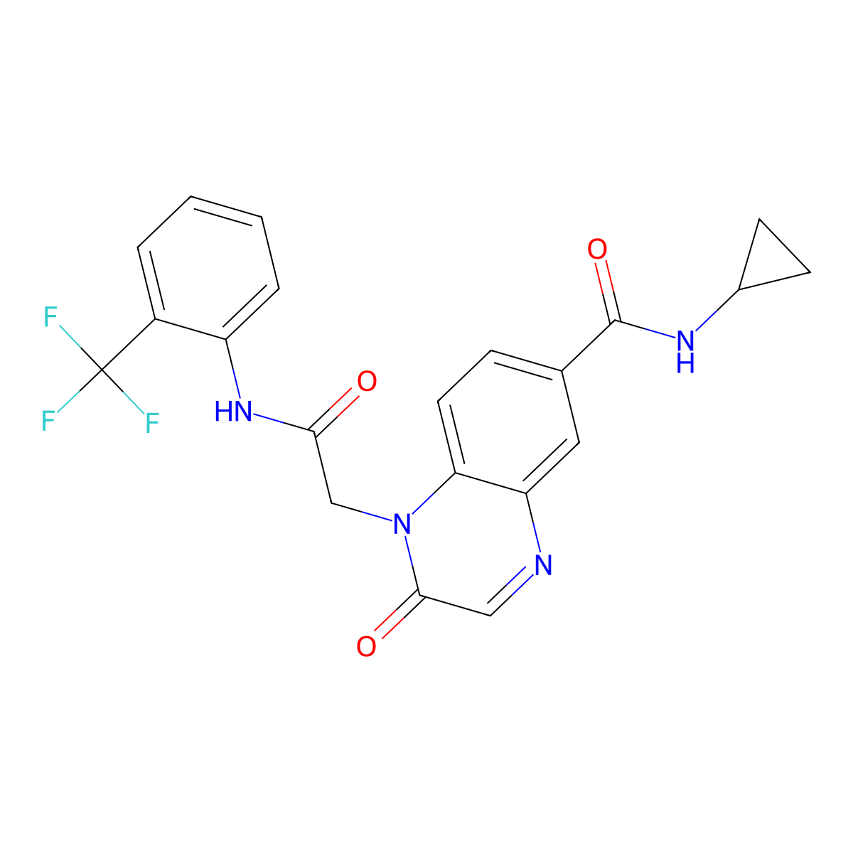 N-cyclopropyl-2-oxo-1-(2-oxo-2-((2-(trifluoromethyl)phenyl)amino)ethyl)-1,2-dihydroquinoxaline-6-carboxamide molecular structure, CAS 1251599-62-8
