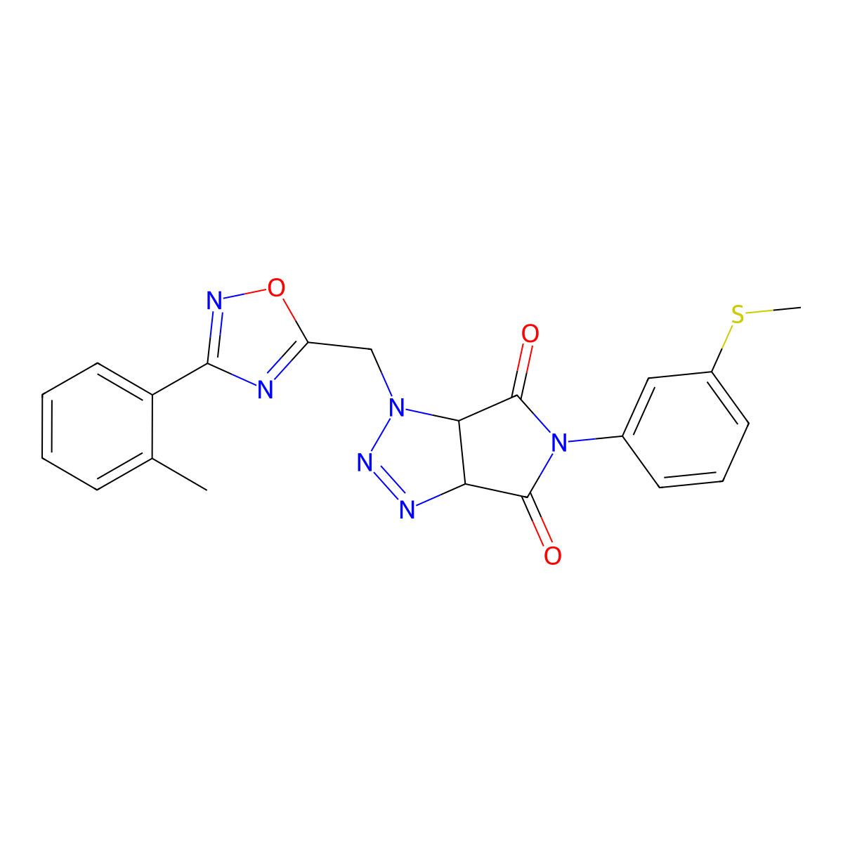 5-(3-(methylthio)phenyl)-1-((3-(o-tolyl)-1,2,4-oxadiazol-5-yl)methyl)-1,6a-dihydropyrrolo[3,4-d][1,2,3]triazole-4,6(3aH,5H)-dione molecular structure, CAS 1251599-68-4