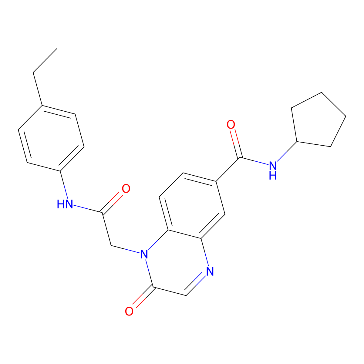 N-cyclopentyl-1-(2-((4-ethylphenyl)amino)-2-oxoethyl)-2-oxo-1,2-dihydroquinoxaline-6-carboxamide molecular structure, CAS 1251599-71-9