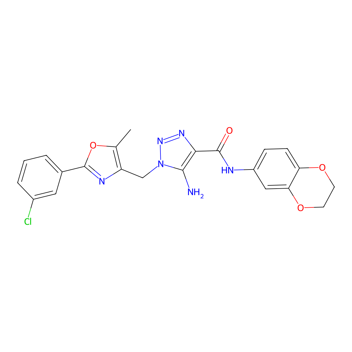 5-amino-1-{[2-(3-chlorophenyl)-5-methyl-1,3-oxazol-4-yl]methyl}-N-(2,3-dihydro-1,4-benzodioxin-6-yl)-1H-1,2,3-triazole-4-carboxamide molecular structure, CAS 1251599-74-2