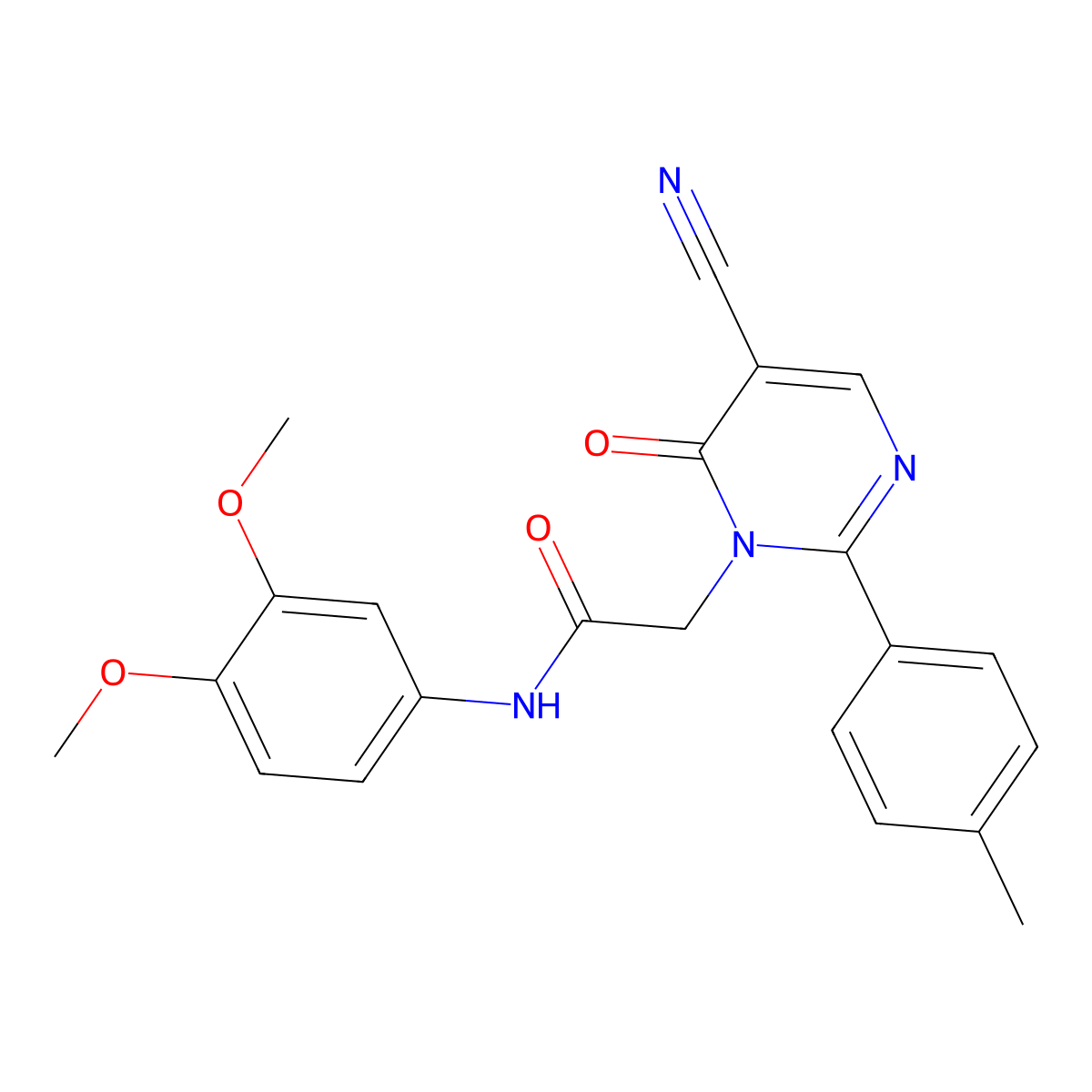2-(5-cyano-6-oxo-2-(p-tolyl)pyrimidin-1(6H)-yl)-N-(3,4-dimethoxyphenyl)acetamide molecular structure, CAS 1251599-77-5