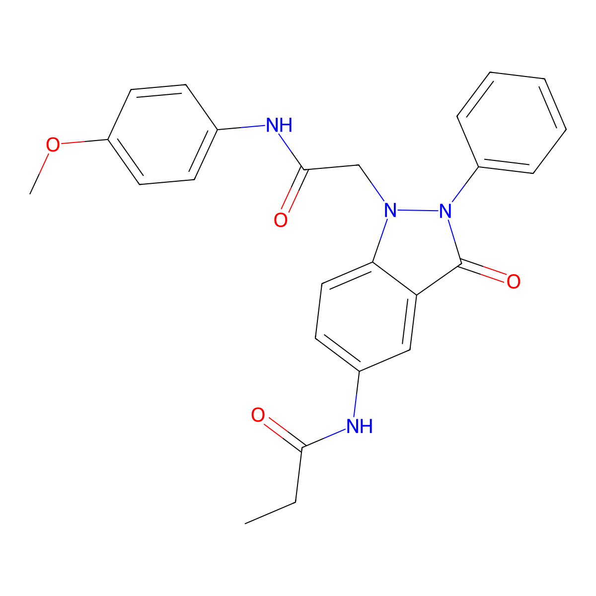 N-(1-(2-((4-methoxyphenyl)amino)-2-oxoethyl)-3-oxo-2-phenyl-2,3-dihydro-1H-indazol-5-yl)propionamide molecular structure, CAS 1251599-78-6