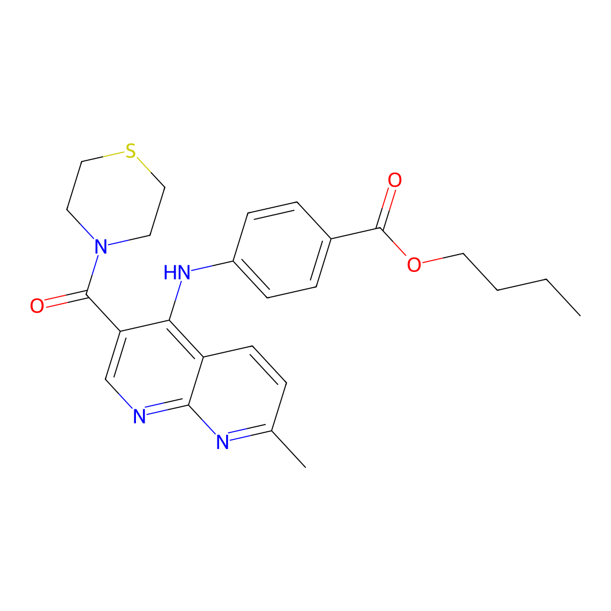 Butyl 4-{[7-methyl-3-(thiomorpholine-4-carbonyl)-1,8-naphthyridin-4-YL]amino}benzoate molecular structure, CAS 1251599-80-0
