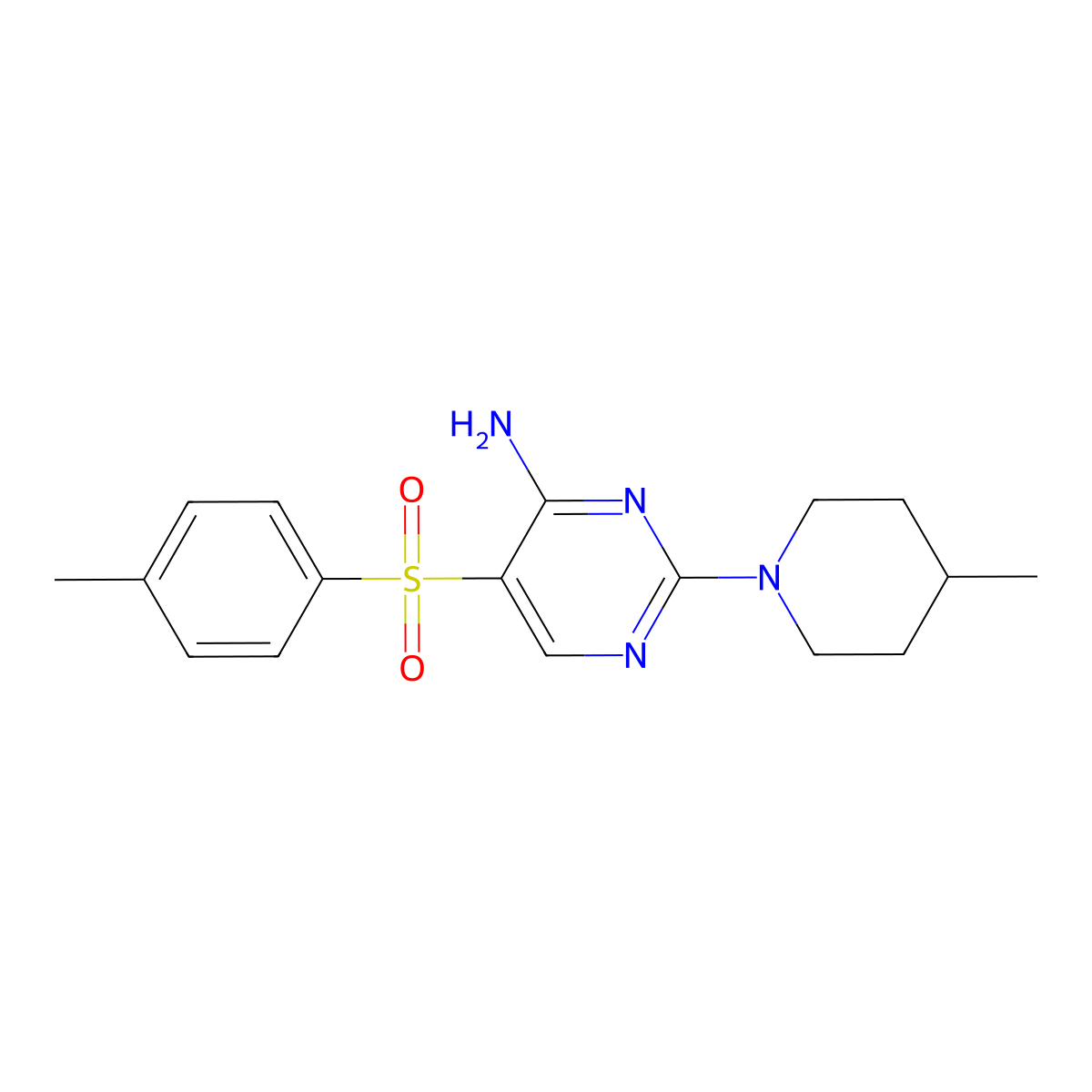 2-(4-Methylpiperidin-1-yl)-5-tosylpyrimidin-4-amine molecular structure, CAS 1251599-84-4