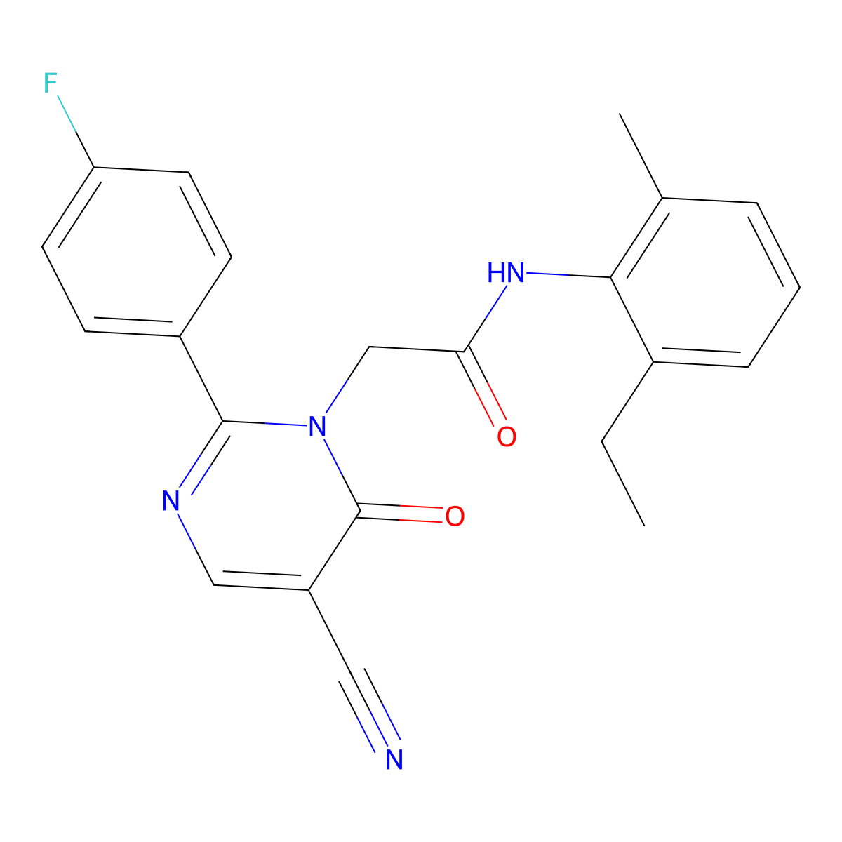 2-(5-cyano-2-(4-fluorophenyl)-6-oxopyrimidin-1(6H)-yl)-N-(2-ethyl-6-methylphenyl)acetamide molecular structure, CAS 1251599-90-2
